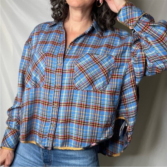 Urban Outfitters Women’s Oversized BDG Karl Cropped Plaid Flannel Shirt Top XS - Picture 16 of 16